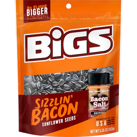 Bigs Sizzlin' Bacon Sunflower Seeds 5.35 Oz. Bag, PK12